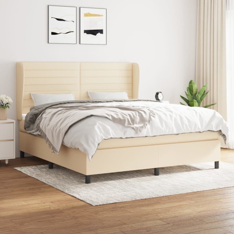 vidaXL Boxspringbett mit Matratze Creme 160x200 cm Stoff vidaXL Boxspringbett mit Matratze Creme 160x200 cm Stoff