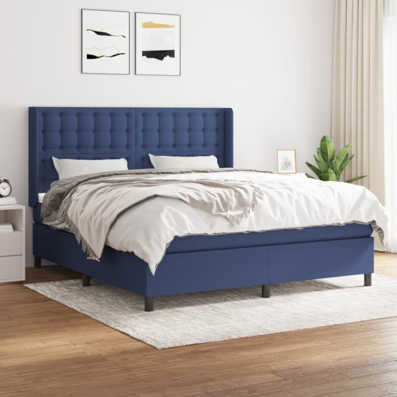 vidaXL Boxspringbett mit Matratze Blau 180x200 cm Stoff vidaXL Boxspringbett mit Matratze Blau 180x200 cm Stoff