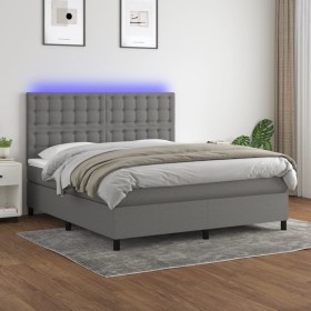 vidaXL Boxspringbett mit Matratze & LED Dunkelgrau 180x200 cm Stoff