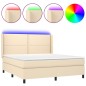 vidaXL Boxspringbett mit Matratze & LED Creme 160x200 cm Stoff vidaXL Boxspringbett mit Matratze & LED Creme 160x200 cm Stoff