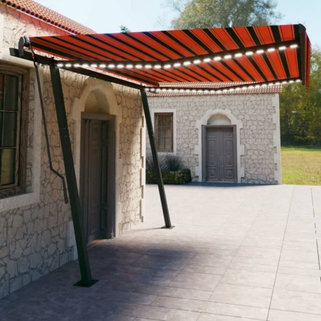 Gelenkarmmarkise Einziehbar mit LED 4,5x3 m Orange und Braun