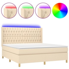 vidaXL Boxspringbett mit Matratze & LED Creme 180x200 cm Stoff