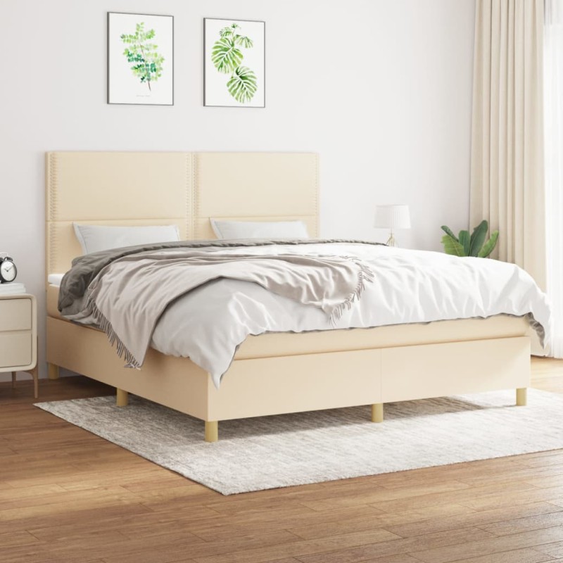 vidaXL Boxspringbett mit Matratze Creme 180x200 cm Stoff vidaXL Boxspringbett mit Matratze Creme 180x200 cm Stoff