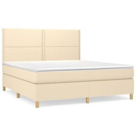 vidaXL Boxspringbett mit Matratze Creme 180x200 cm Stoff