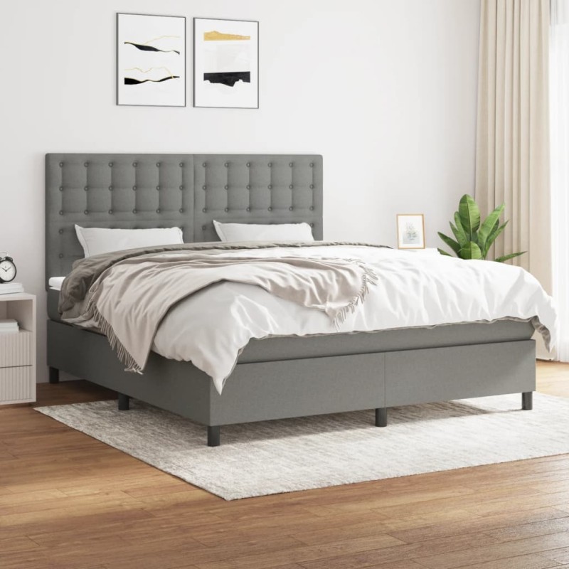 vidaXL Boxspringbett mit Matratze Dunkelgrau 180x200 cm Stoff vidaXL Boxspringbett mit Matratze Dunkelgrau 180x200 cm Stoff