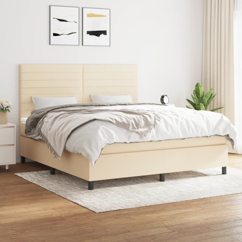 vidaXL Boxspringbett mit Matratze Creme 180x200 cm Stoff vidaXL Boxspringbett mit Matratze Creme 180x200 cm Stoff