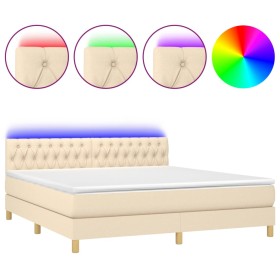 vidaXL Boxspringbett mit Matratze & LED Creme 180x200 cm Stoff