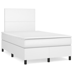 vidaXL Boxspringbett mit Matratze Weiß 120x190 cm Kunstleder