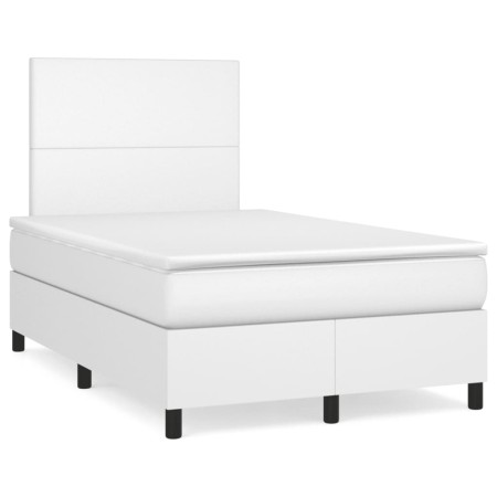 vidaXL Boxspringbett mit Matratze Weiß 120x190 cm Kunstleder
