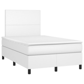 vidaXL Boxspringbett mit Matratze Weiß 120x190 cm Kunstleder