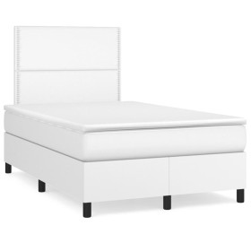 vidaXL Boxspringbett mit Matratze Weiß 120x190 cm Kunstleder