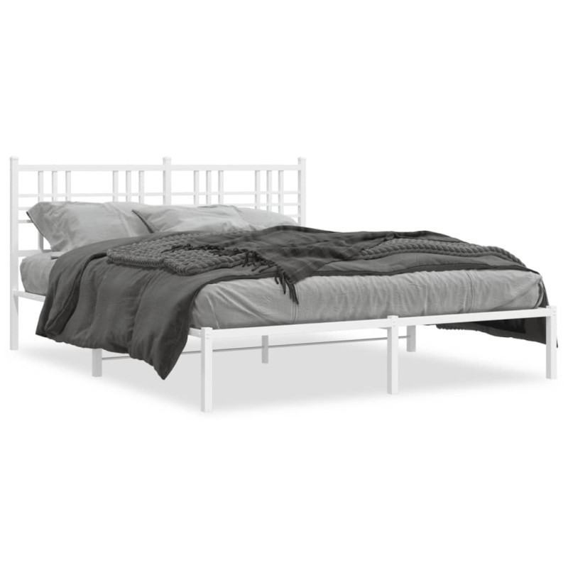 vidaXL Bettgestell mit Kopfteil Metall Weiß 150x200 cm vidaXL Bettgestell mit Kopfteil Metall Weiß 150x200 cm