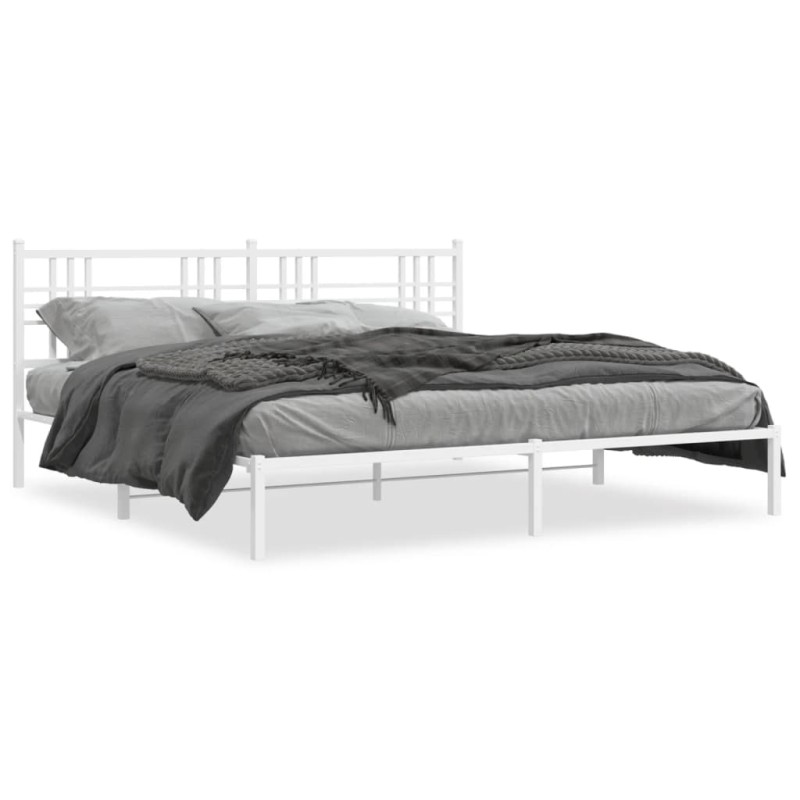 vidaXL Bettgestell mit Kopfteil Metall Weiß 200x200 cm vidaXL Bettgestell mit Kopfteil Metall Weiß 200x200 cm