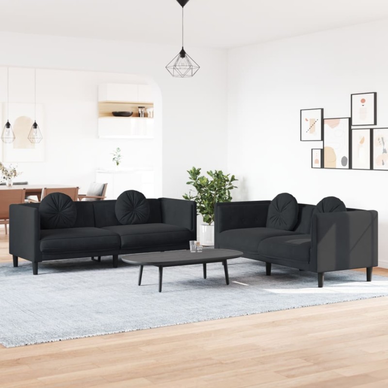 vidaXL 2-tlg. Sofagarnitur mit Kissen Schwarz Samt vidaXL 2-tlg. Sofagarnitur mit Kissen Schwarz Samt