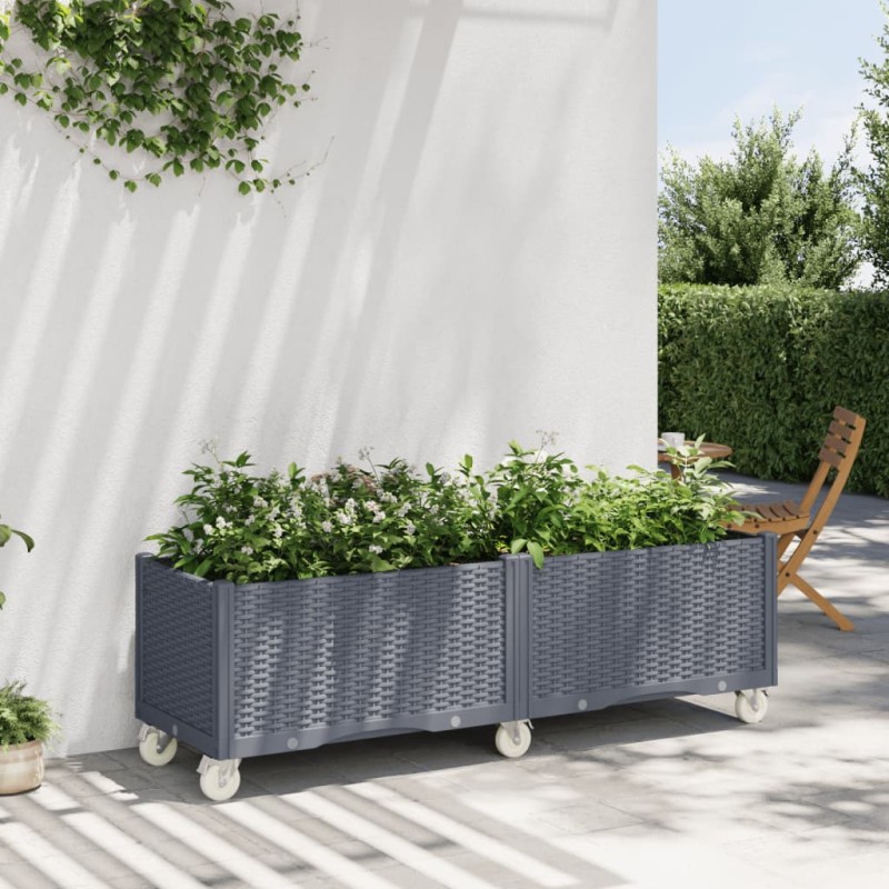 vidaXL Pflanzkasten mit Rollen Grau 160x50x54 cm PP vidaXL Pflanzkasten mit Rollen Grau 160x50x54 cm PP