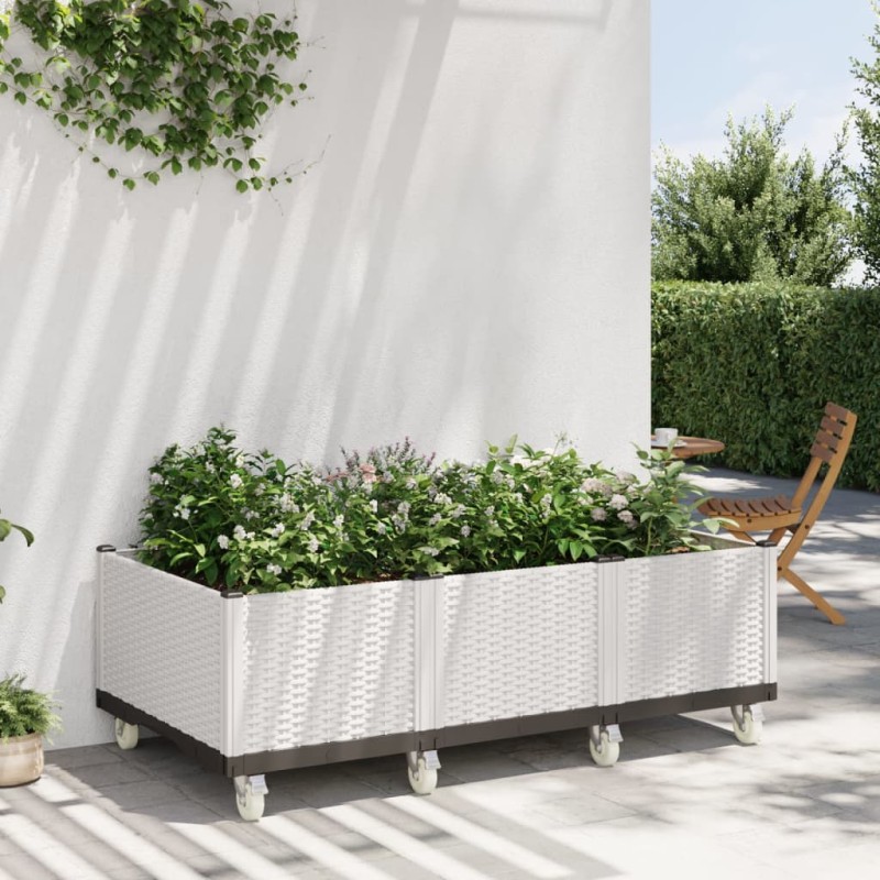 vidaXL Pflanzkasten mit Rollen Weiß 150x80x54 cm PP vidaXL Pflanzkasten mit Rollen Weiß 150x80x54 cm PP