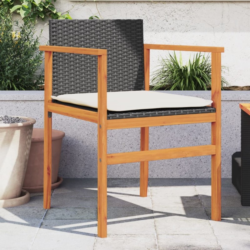 vidaXL Gartenstühle mit Kissen 2 Stk. Schwarz Poly Rattan Massivholz vidaXL Gartenstühle mit Kissen 2 Stk. Schwarz Poly Rattan Massivholz