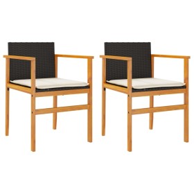 vidaXL Gartenstühle mit Kissen 2 Stk. Schwarz Poly Rattan Massivholz