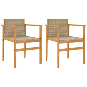 vidaXL Gartenstühle mit Kissen 2 Stk. Beige Poly Rattan Massivholz