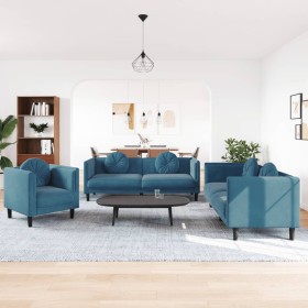vidaXL 3-tlg. Sofagarnitur mit Kissen Blau Samt