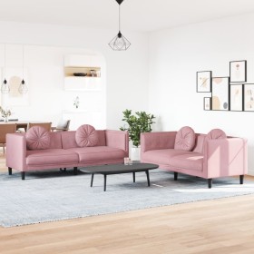 vidaXL 2-tlg. Sofagarnitur mit Kissen Rosa Samt