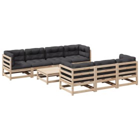 vidaXL 8-tlg. Garten-Sofagarnitur mit Kissen Massivholz Kiefer