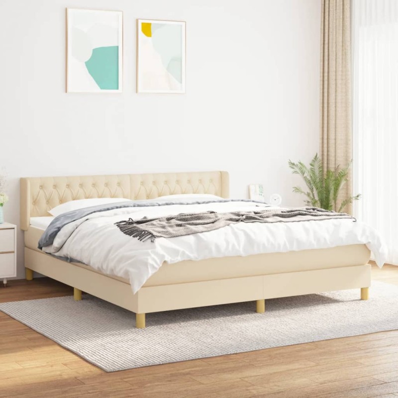 vidaXL Boxspringbett mit Matratze Creme 180x200 cm Stoff vidaXL Boxspringbett mit Matratze Creme 180x200 cm Stoff