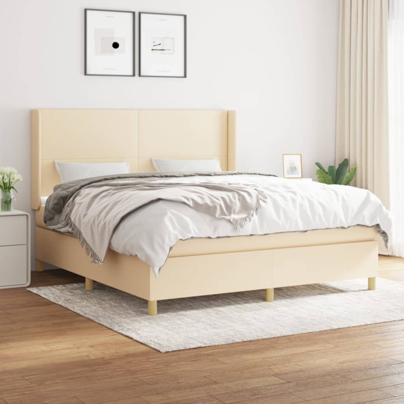 vidaXL Boxspringbett mit Matratze Creme 180x200 cm Stoff vidaXL Boxspringbett mit Matratze Creme 180x200 cm Stoff
