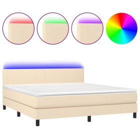 vidaXL Boxspringbett mit Matratze & LED Creme 180x200 cm Stoff
