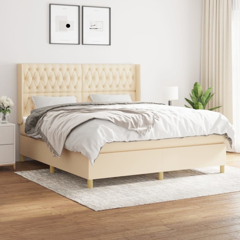 vidaXL Boxspringbett mit Matratze Creme 180x200 cm Stoff vidaXL Boxspringbett mit Matratze Creme 180x200 cm Stoff