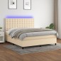 vidaXL Boxspringbett mit Matratze & LED Creme 160x200 cm Stoff vidaXL Boxspringbett mit Matratze & LED Creme 160x200 cm Stoff