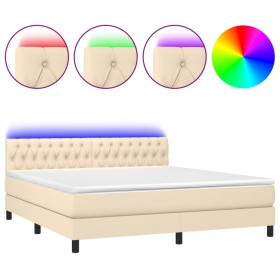vidaXL Boxspringbett mit Matratze & LED Creme 180x200 cm Stoff 