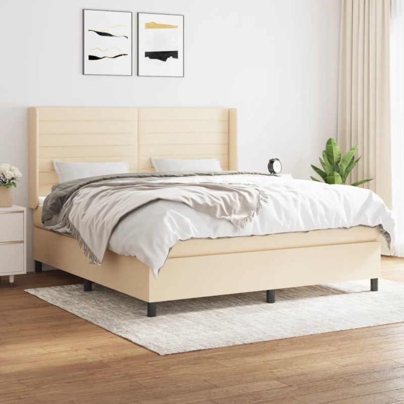vidaXL Boxspringbett mit Matratze Creme 160x200 cm Stoff vidaXL Boxspringbett mit Matratze Creme 160x200 cm Stoff