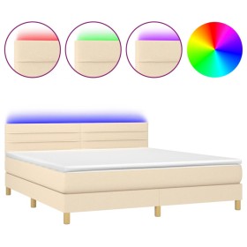 vidaXL Boxspringbett mit Matratze & LED Creme 180x200 cm Stoff