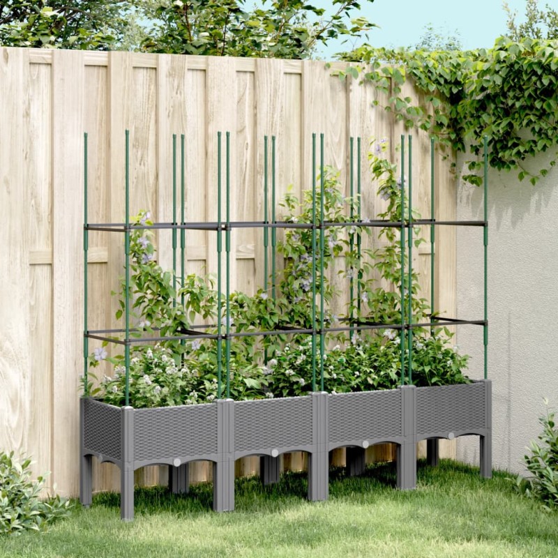 vidaXL Pflanzkübel mit Rankgitter Hellgrau 160x40x142,5 cm PP vidaXL Pflanzkübel mit Rankgitter Hellgrau 160x40x142,5 cm PP
