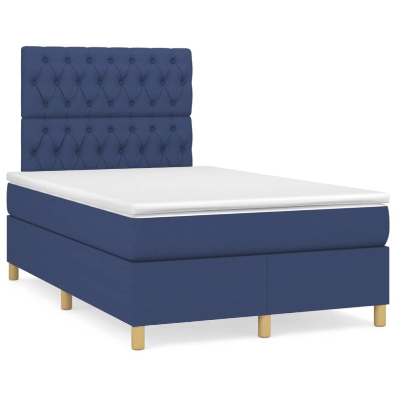 vidaXL Boxspringbett mit Matratze Blau 120x190 cm Stoff vidaXL Boxspringbett mit Matratze Blau 120x190 cm Stoff