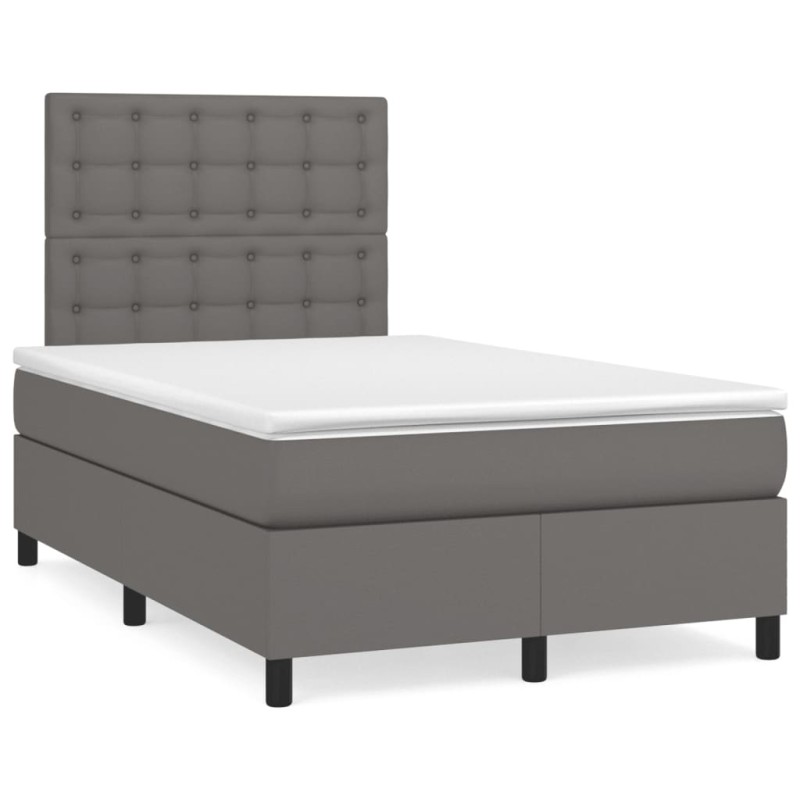vidaXL Boxspringbett mit Matratze Grau 120x190 cm Kunstleder vidaXL Boxspringbett mit Matratze Grau 120x190 cm Kunstleder