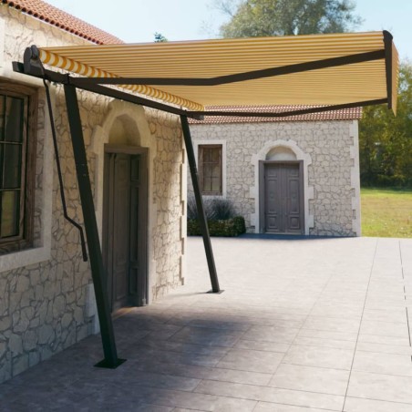Gelenkarmmarkise Automatisch mit Pfosten 4,5x3 m Gelb und Weiß