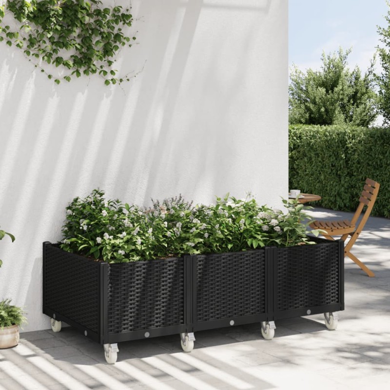 vidaXL Pflanzkasten mit Rollen Schwarz 150x80x54 cm PP vidaXL Pflanzkasten mit Rollen Schwarz 150x80x54 cm PP