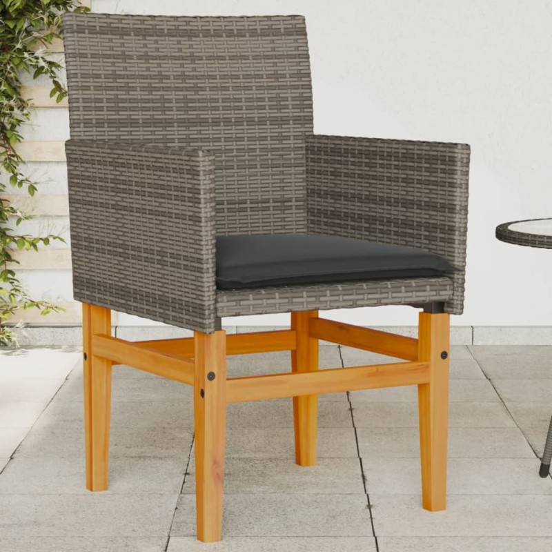 vidaXL Gartenstühle mit Kissen 2 Stk. Grau Poly Rattan Massivholz vidaXL Gartenstühle mit Kissen 2 Stk. Grau Poly Rattan Massivholz