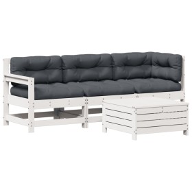 vidaXL 4-tlg. Garten-Lounge-Set mit Kissen Weiß Massivholz Kiefer