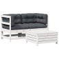 vidaXL 3-tlg. Garten-Lounge-Set mit Kissen Weiß Massivholz Kiefer