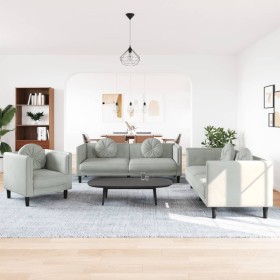 vidaXL 3-tlg. Sofagarnitur mit Kissen Hellgrau Samt