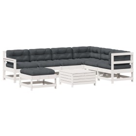 vidaXL 8-tlg. Garten-Lounge-Set mit Kissen Weiß Massivholz Kiefer