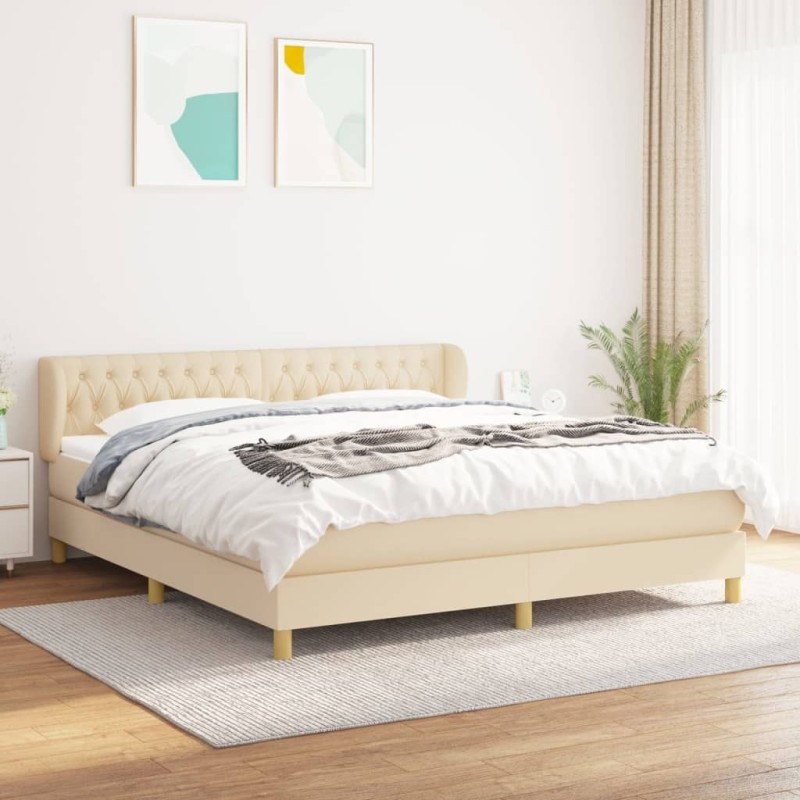 vidaXL Boxspringbett mit Matratze Creme 180x200 cm Stoff vidaXL Boxspringbett mit Matratze Creme 180x200 cm Stoff
