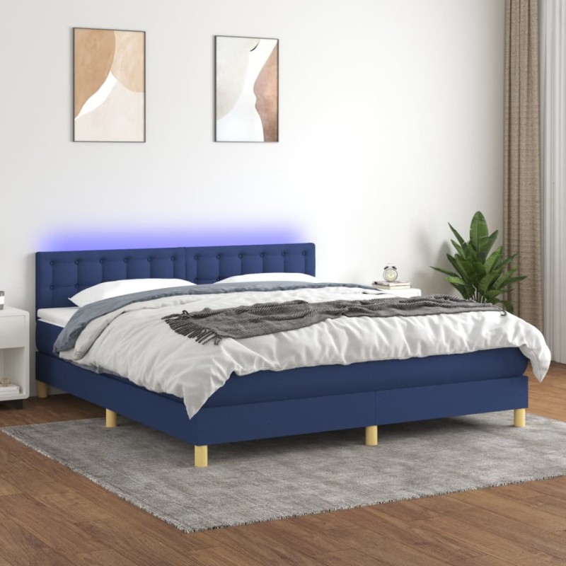 vidaXL Boxspringbett mit Matratze & LED Blau 180x200 cm Stoff vidaXL Boxspringbett mit Matratze & LED Blau 180x200 cm Stoff