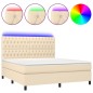 vidaXL Boxspringbett mit Matratze & LED Creme 160x200 cm Stoff vidaXL Boxspringbett mit Matratze & LED Creme 160x200 cm Stoff
