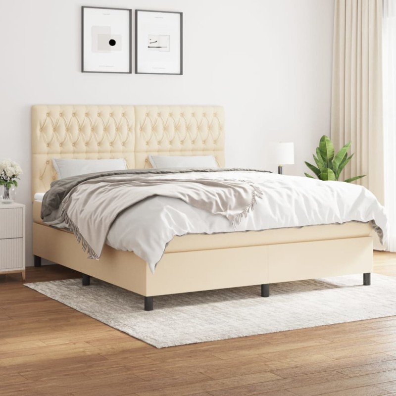 vidaXL Boxspringbett mit Matratze Creme 180x200 cm Stoff vidaXL Boxspringbett mit Matratze Creme 180x200 cm Stoff