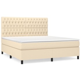 vidaXL Boxspringbett mit Matratze Creme 180x200 cm Stoff