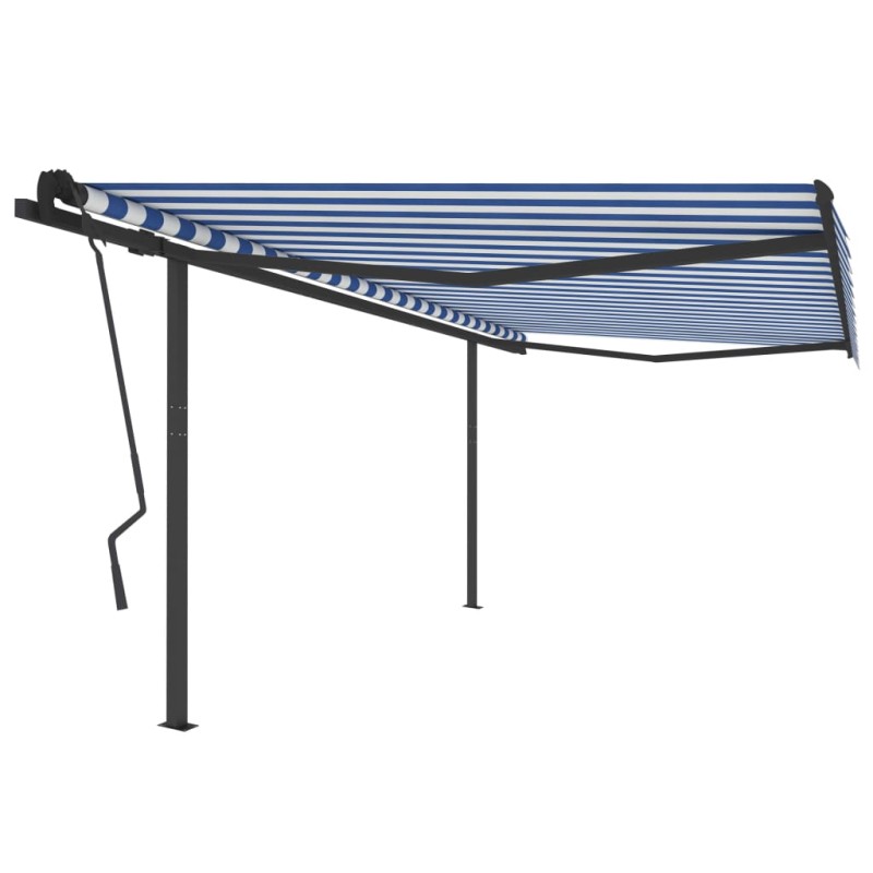 Gelenkarmmarkise Automatisch mit Pfosten 4,5x3,5m Blau und Weiß Gelenkarmmarkise Automatisch mit Pfosten 4,5x3,5m Blau und Weiß